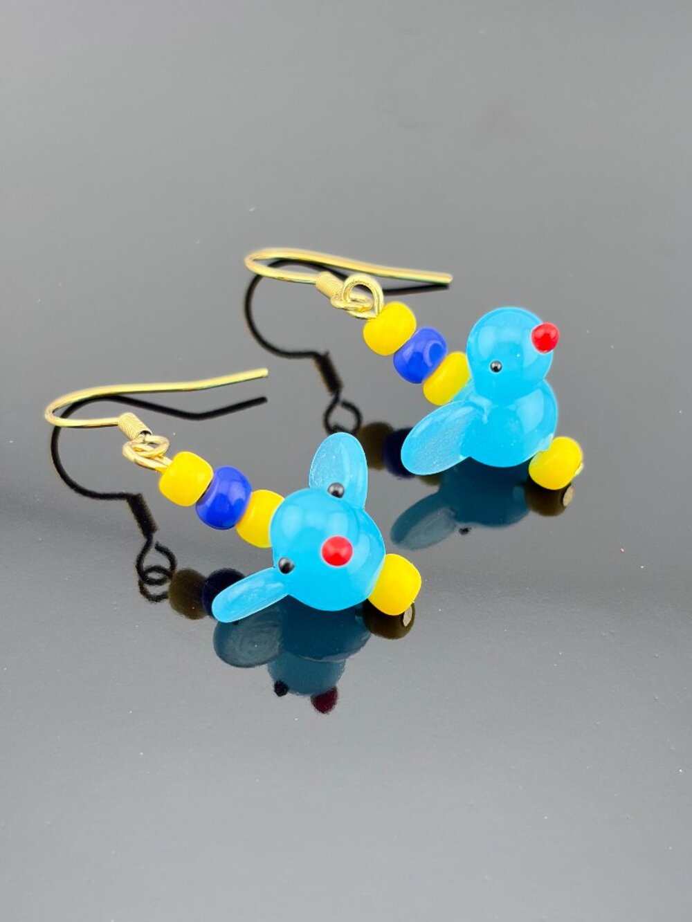 Bluebird Happy Bird Lampwork Glass Bead Handmade Earrings LR230